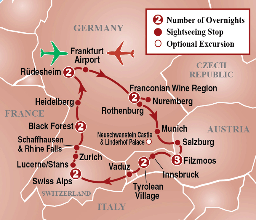 travel map of germany and austria